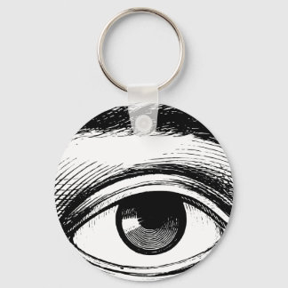 Porte-clés Illustration amusante des yeux Vintages noirs et b