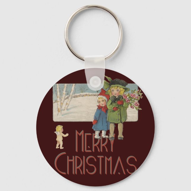 Porte-clés Illustration Antique Enfants Noël 1920 (Recto)