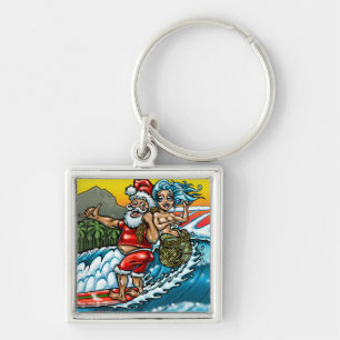 Porte-clés Illustration Blue Christmas Hawaiian Surfing Père