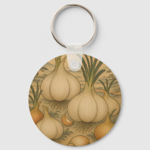 Porte-clés Illustration botanique d'oignon vintage 