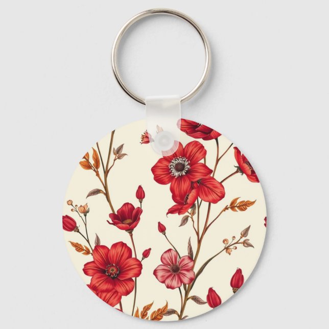 Porte-clés Illustration botanique rouge vibrante (Recto)