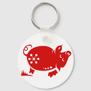 PORTE-CLÉS ILLUSTRATION CHINOISE DU PORC PAPERCUT DE ZODIAQUE