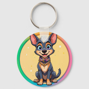 Porte-clés Illustration Colorée d'un Chien Heureux Assis