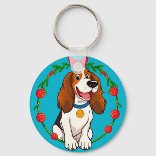 Porte-clés Illustration Colorée d'un Chien Heureux Assis