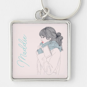 Porte-clés Illustration cool de la fille avec foulard