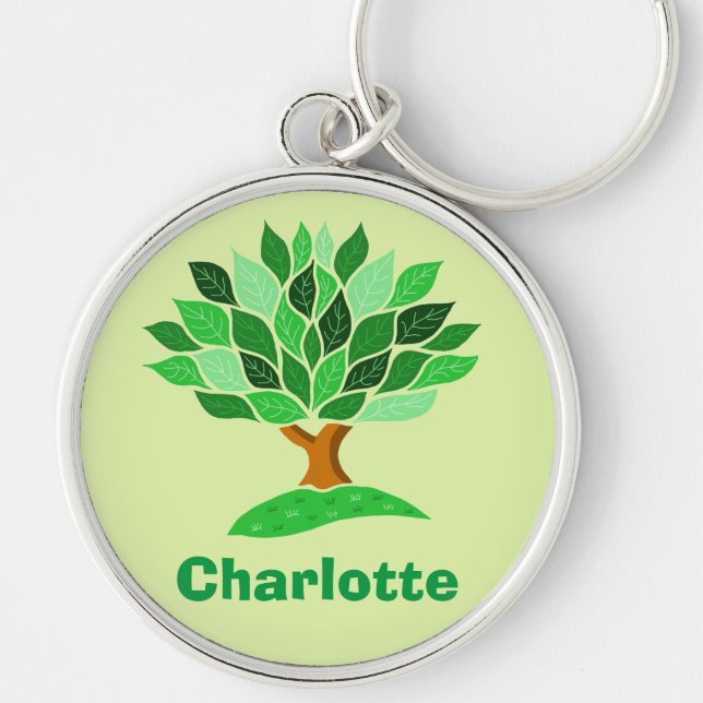 Porte-clés Illustration d'arbre avec des feuilles vertes. Ajo (Devant)