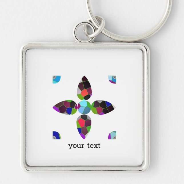 Porte-clés Illustration d'art couleur fleurs turquoise (Devant)