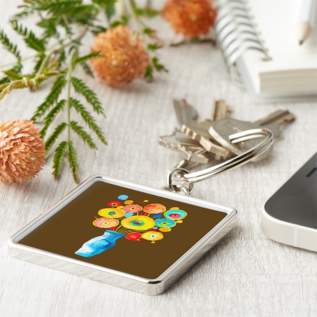 Porte-clés Illustration d'art des fleurs funky (Côté)