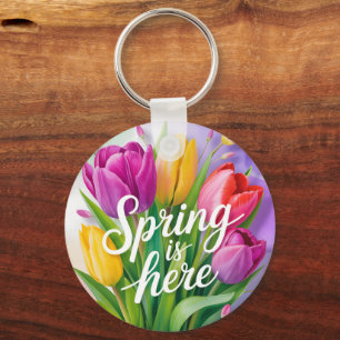 Porte-clés Illustration de bouquet de tulipes "Le printemps e