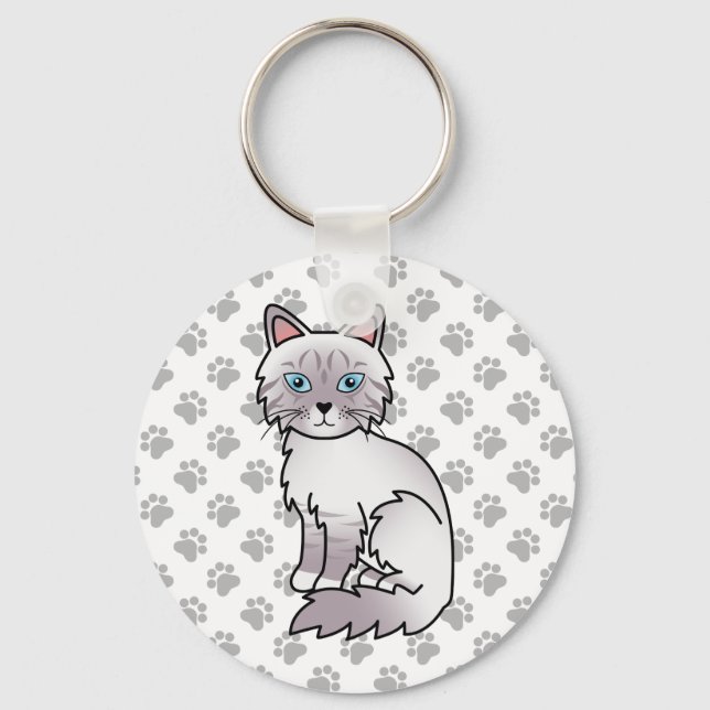 Porte-clés Illustration de chat Birman / Ragdoll tabby au poi (Recto)