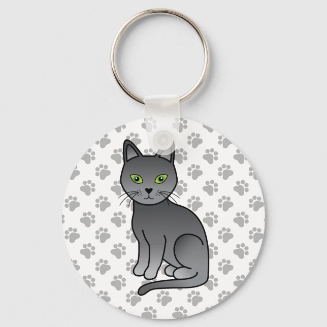 Porte-clés Illustration de chat de dessin animé mignon bleu r (Recto)