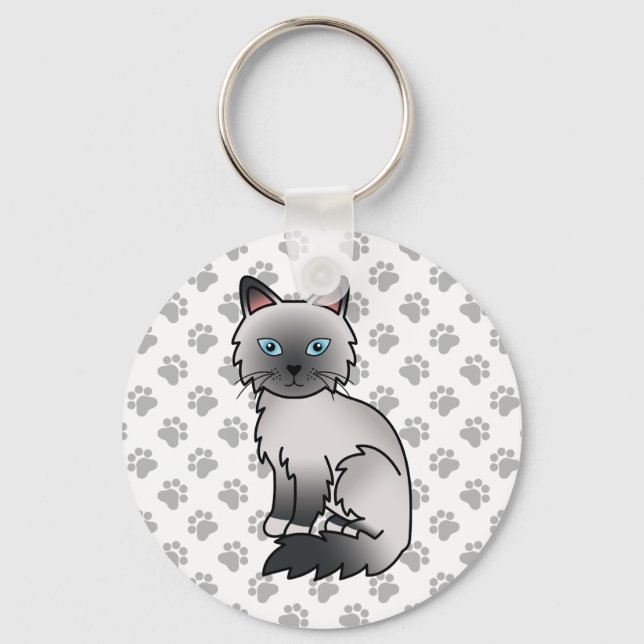 Porte-clés Illustration de chat mignon Birman point bleu / Ra (Recto)