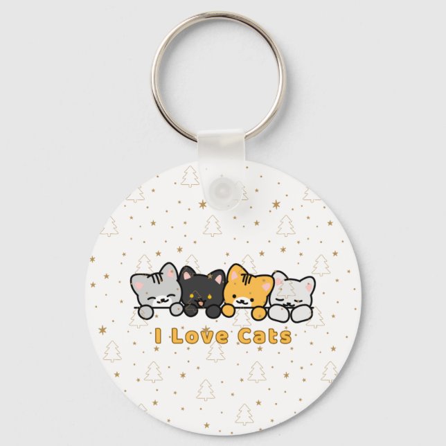 Porte-clés Illustration de chat mignon J'adore les chats Dess (Recto)