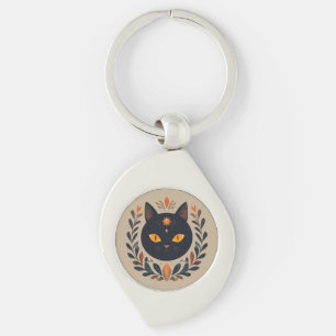 Porte-clés Illustration de chat noir aux yeux vibrants