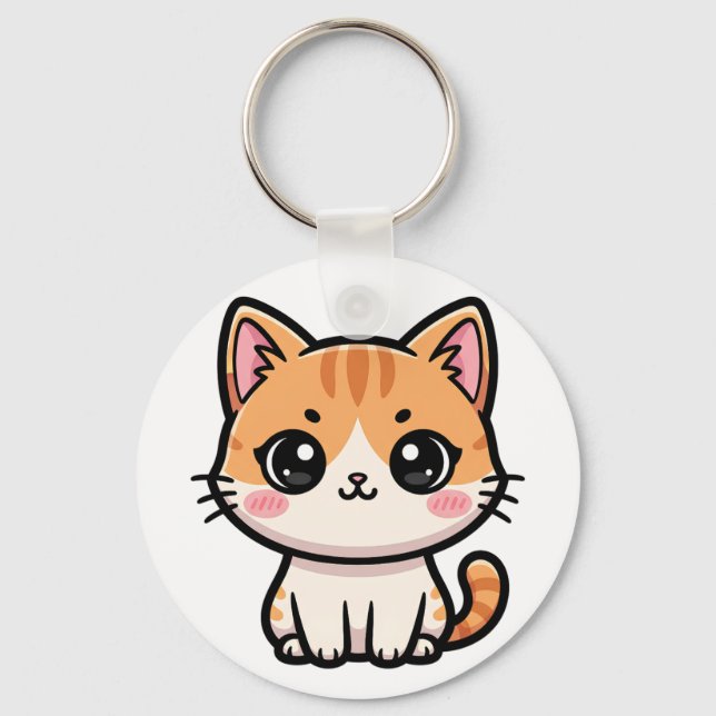 Porte-clés Illustration de chat roux kawaii adorable (Recto)