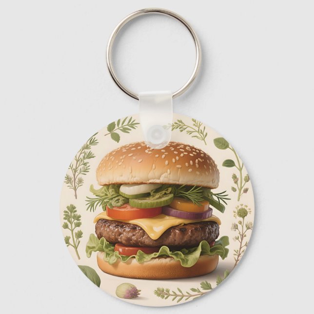 Porte-clés Illustration de cheeseburger gastronomique (Recto)