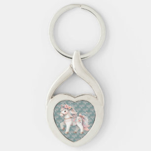 Porte-clés Illustration de cheval de fantaisie au pastel flor