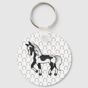Porte-clés Illustration de cheval de trot à robe pie noire en
