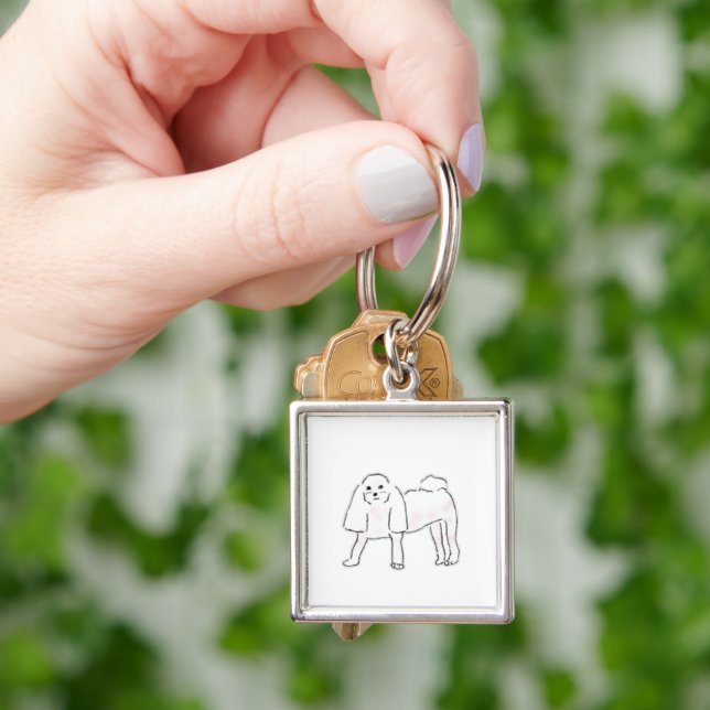 Porte-clés Illustration de chien blanc duveteux dessiné à la  (main)
