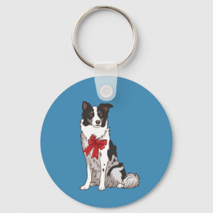 Porte-clés Illustration de chien Border Collie mignon en port