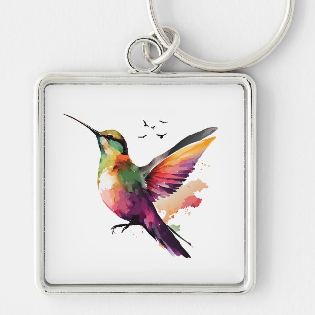 Porte-clés Illustration de colibri d'aquarelle dynamique (Devant)