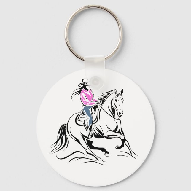 Porte-clés Illustration de cowgirl occidentale à cheval (Recto)