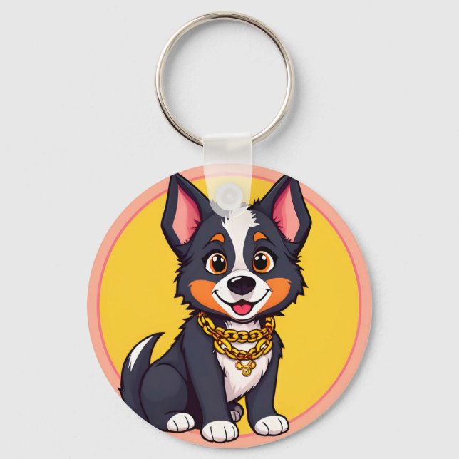Porte-clés Illustration de dessin animé de chien heureux (Recto)