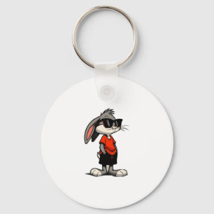 Porte-clés Illustration de dessin animé de lapin cool en lune