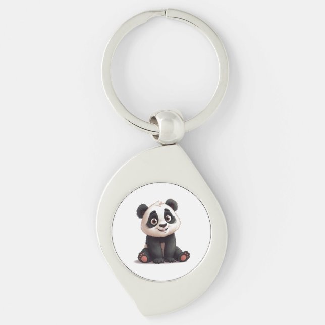 Porte-clés Illustration de dessin animé d'ours panda assis (Devant)