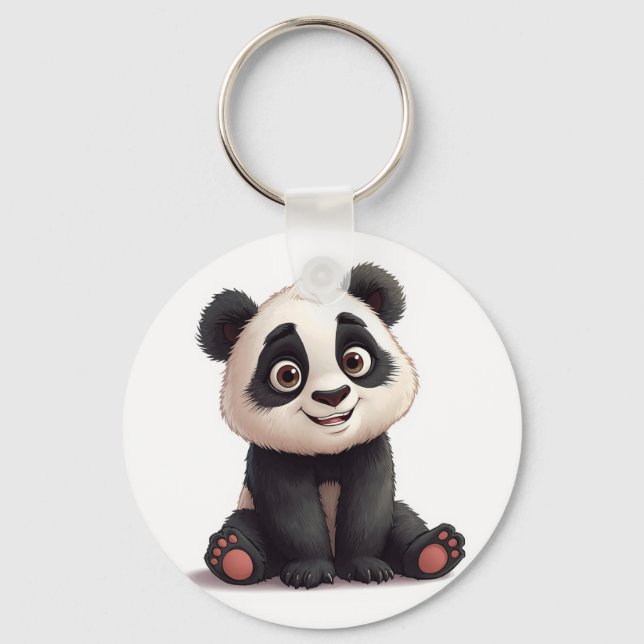 Porte-clés Illustration de dessin animé d'ours panda assis (Recto)