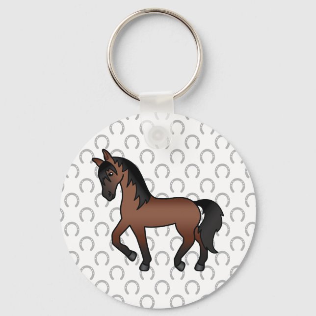 Porte-clés Illustration de dessin animé mignon de cheval bai  (Recto)