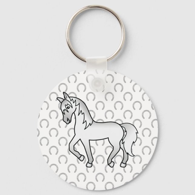 Porte-clés Illustration de dessin animé mignon de cheval trot (Recto)