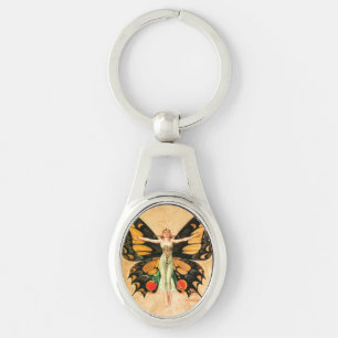 Porte-clés Illustration de femme volant papillon Flapper