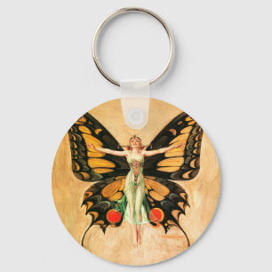 Porte-clés Illustration de femme volant papillon Flapper