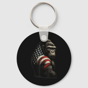 Porte-clés Illustration de gorille avec drapeau américain Ani
