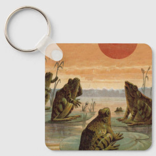 Porte-clés Illustration de grenouilles sur nénuphars sous la
