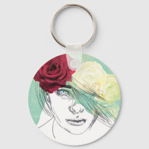 Porte-clés illustration de la fille vintage