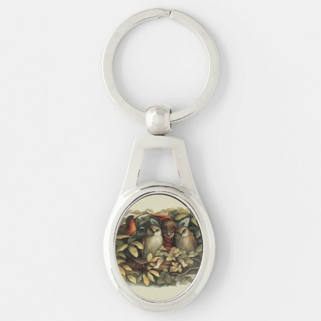Porte-clés Illustration de la nature des hiboux et des fées e (Devant)