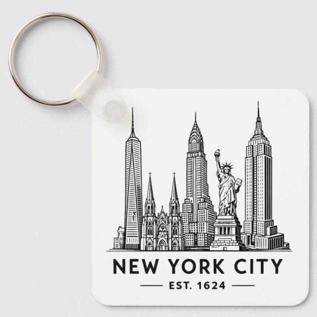 Porte-clés Illustration de la skyline de NYC avec la Statue d (Recto)