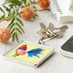 Porte-clés Illustration de l'aquarelle colorée du coq