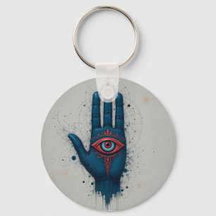 Porte-clés Illustration de main mystique avec œil rouge