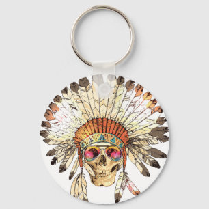 Porte-clés Illustration de mode crâne amérindien