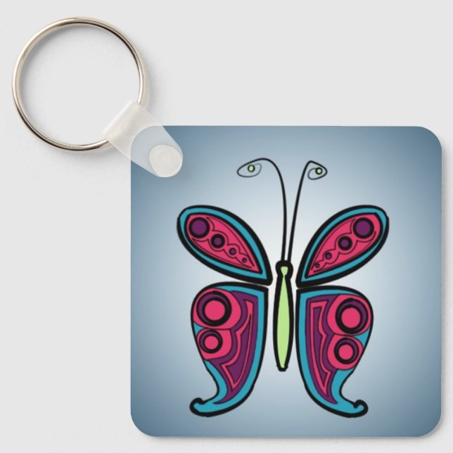 Porte-clés Illustration de papillon coloré (Recto)