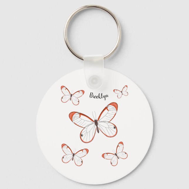 Porte-clés Illustration de papillon en verre (Recto)