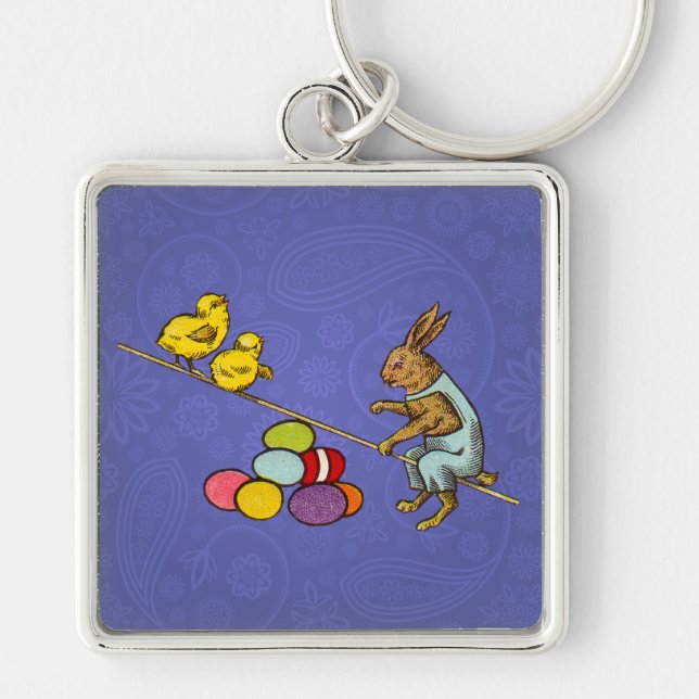 Porte-clés Illustration de Pâques : lapin qui couve des œufs (Devant)