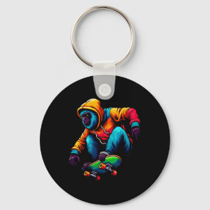 Porte-clés Illustration de singe hurleur funky cool en skateb