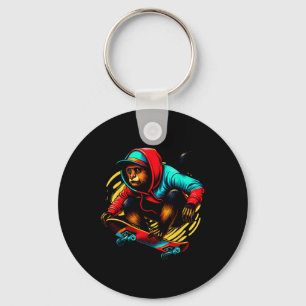 Porte-clés Illustration de singe hurleur funky cool en skateb