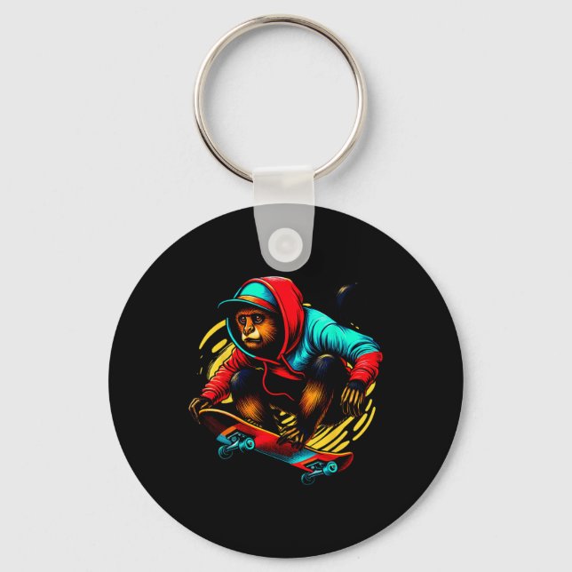 Porte-clés Illustration de singe hurleur funky cool en skateb (Recto)