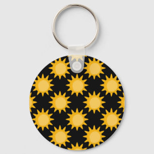 Porte-clés Illustration de soleil brillant sur fond noir moti