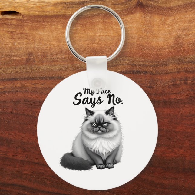 Porte-clés Illustration de visage de chat drôle – Art de chat (Verso)